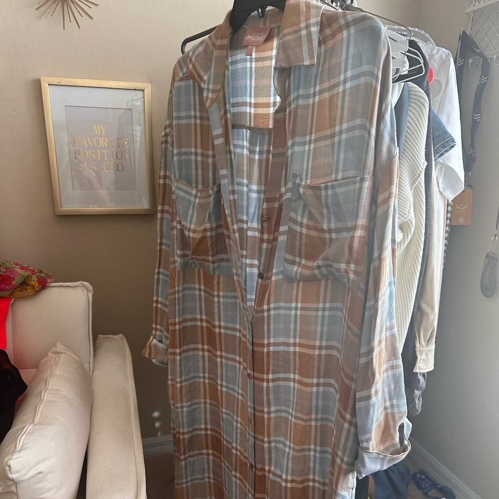 Show Me Your MuMu Plaid Maxi Dress - Blue and Brown